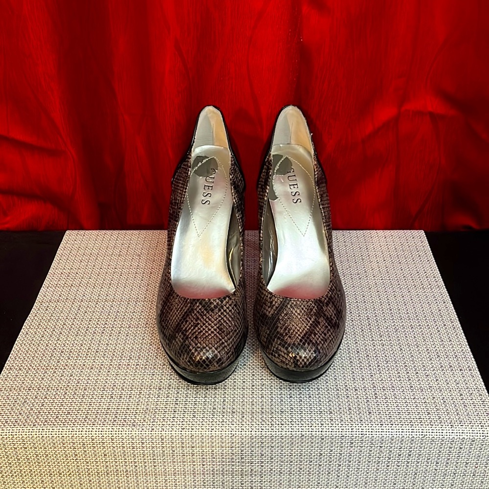Guess Black-Brown Reptile Platform Heels (size 8)